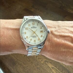 Shinola Two-Tone Silver and Gold Bracelet Watch with White Dial